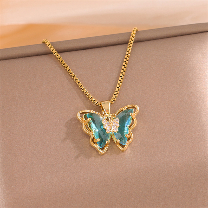 Stainless Steel Titanium Steel 18K Gold Plated Fairy Style Vacation Modern Style Plating Inlay Butterfly Zircon Pendant Necklace display picture 3