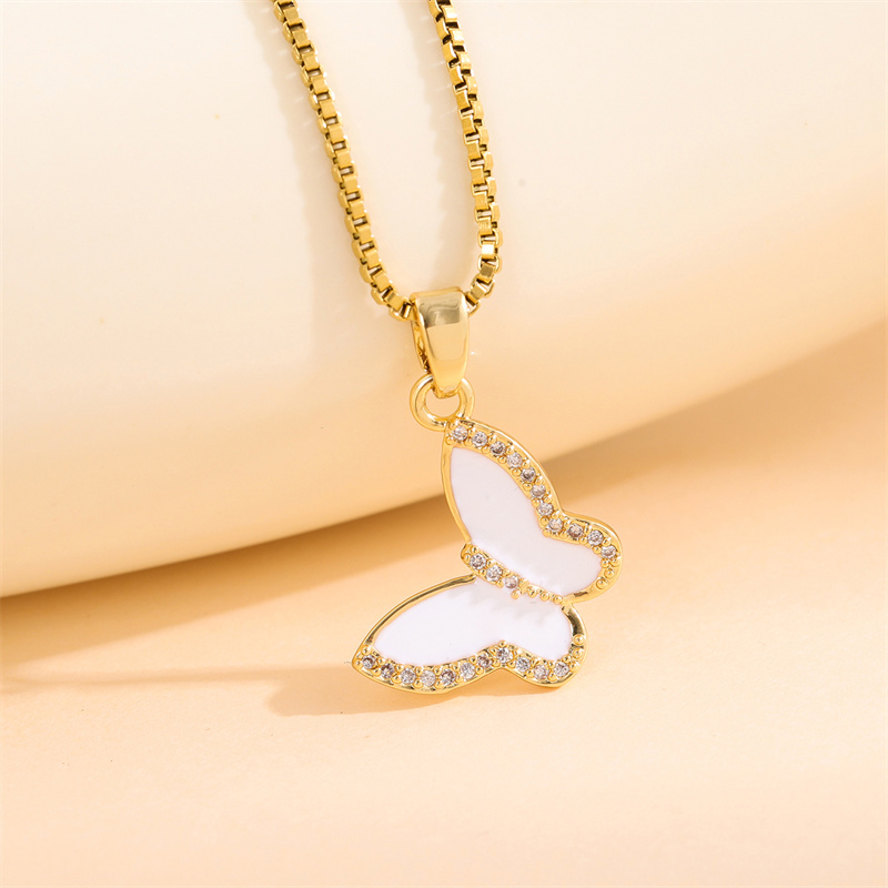 Stainless Steel Titanium Steel 18K Gold Plated Elegant Simple Style Streetwear Plating Inlay Heart Shape Flower Butterfly Zircon Pendant Necklace display picture 43