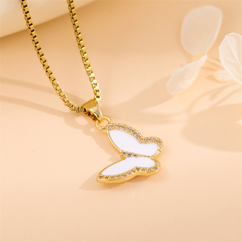 Stainless Steel Titanium Steel 18K Gold Plated Elegant Simple Style Streetwear Plating Inlay Heart Shape Flower Butterfly Zircon Pendant Necklace display picture 42