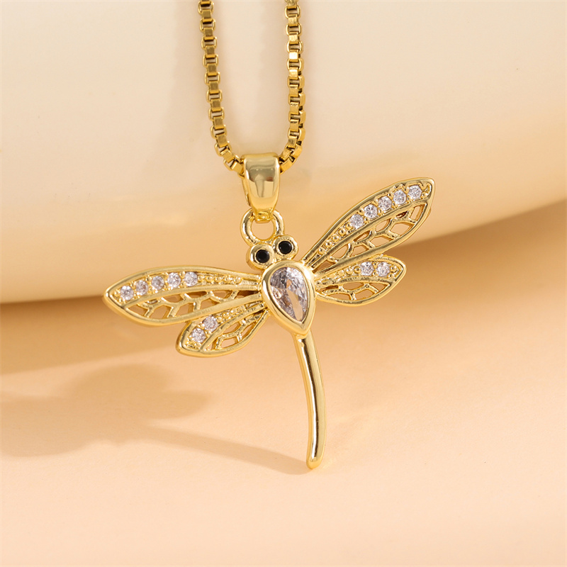 Stainless Steel Titanium Steel 18K Gold Plated Retro Lady Roman Style Enamel Plating Inlay Snake Bee Butterfly Zircon Pendant Necklace display picture 17