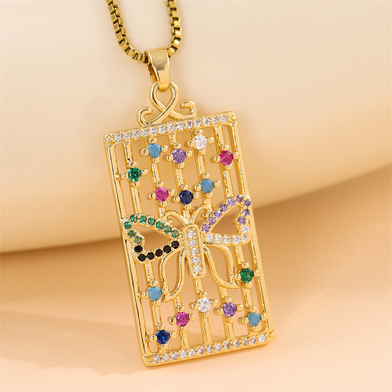 Stainless Steel Titanium Steel 18K Gold Plated Retro Lady Roman Style Enamel Plating Inlay Snake Bee Butterfly Zircon Pendant Necklace display picture 43