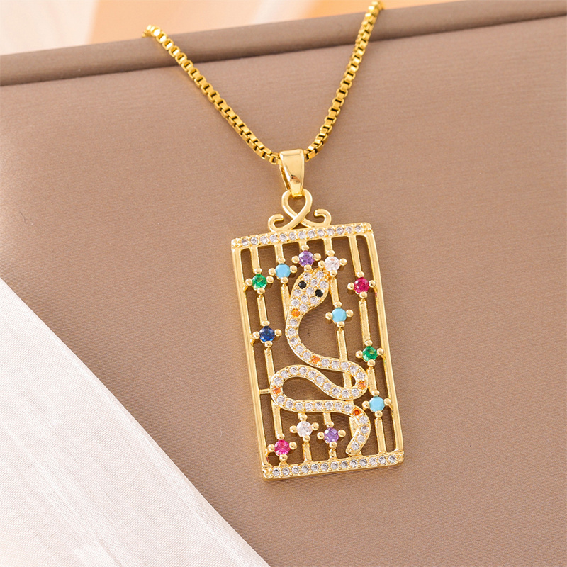 Stainless Steel Titanium Steel 18K Gold Plated Retro Lady Roman Style Enamel Plating Inlay Snake Bee Butterfly Zircon Pendant Necklace display picture 33