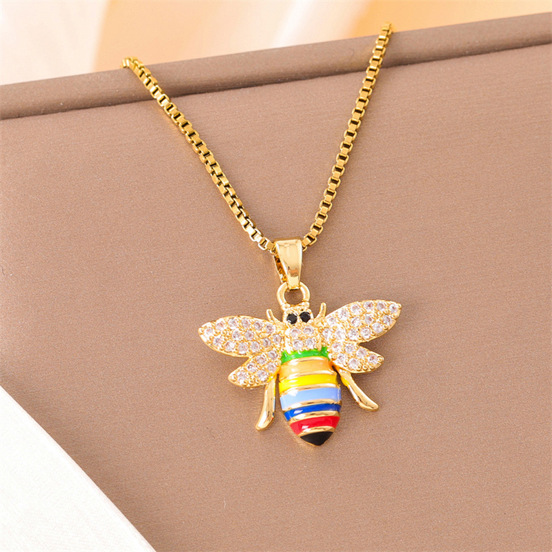 Stainless Steel Titanium Steel 18K Gold Plated Retro Lady Roman Style Enamel Plating Inlay Snake Bee Butterfly Zircon Pendant Necklace display picture 38