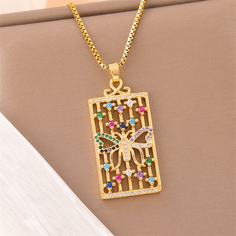 Stainless Steel Titanium Steel 18K Gold Plated Retro Lady Roman Style Enamel Plating Inlay Snake Bee Butterfly Zircon Pendant Necklace display picture 44