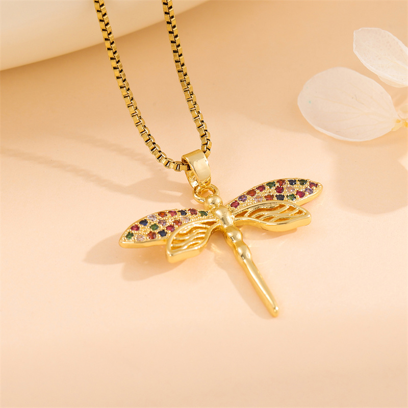 Stainless Steel Titanium Steel 18K Gold Plated Retro Lady Roman Style Enamel Plating Inlay Snake Bee Butterfly Zircon Pendant Necklace display picture 11