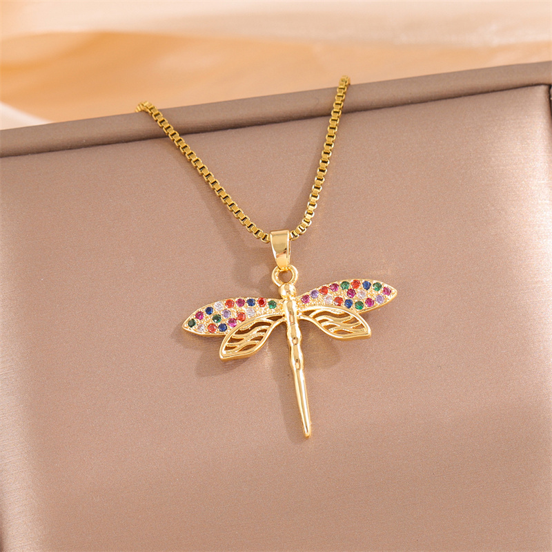 Stainless Steel Titanium Steel 18K Gold Plated Retro Lady Roman Style Enamel Plating Inlay Snake Bee Butterfly Zircon Pendant Necklace display picture 12