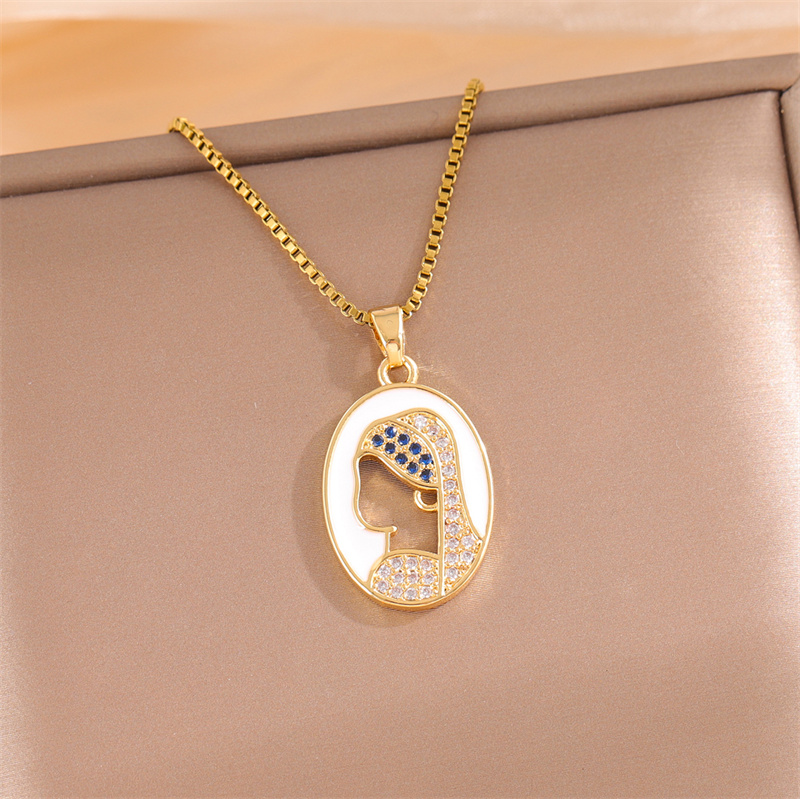 Stainless Steel Titanium Steel 18K Gold Plated Retro Lady Roman Style Enamel Plating Inlay Snake Bee Butterfly Zircon Pendant Necklace display picture 16