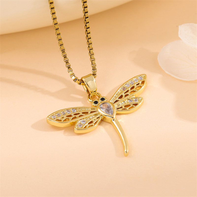 Stainless Steel Titanium Steel 18K Gold Plated Retro Lady Roman Style Enamel Plating Inlay Snake Bee Butterfly Zircon Pendant Necklace display picture 19