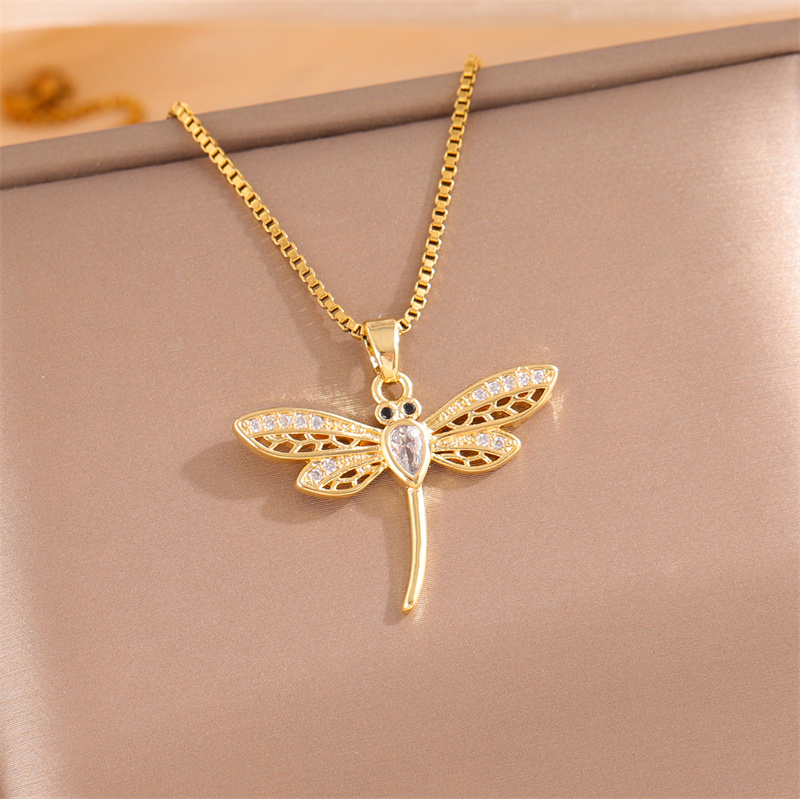 Stainless Steel Titanium Steel 18K Gold Plated Retro Lady Roman Style Enamel Plating Inlay Snake Bee Butterfly Zircon Pendant Necklace display picture 20