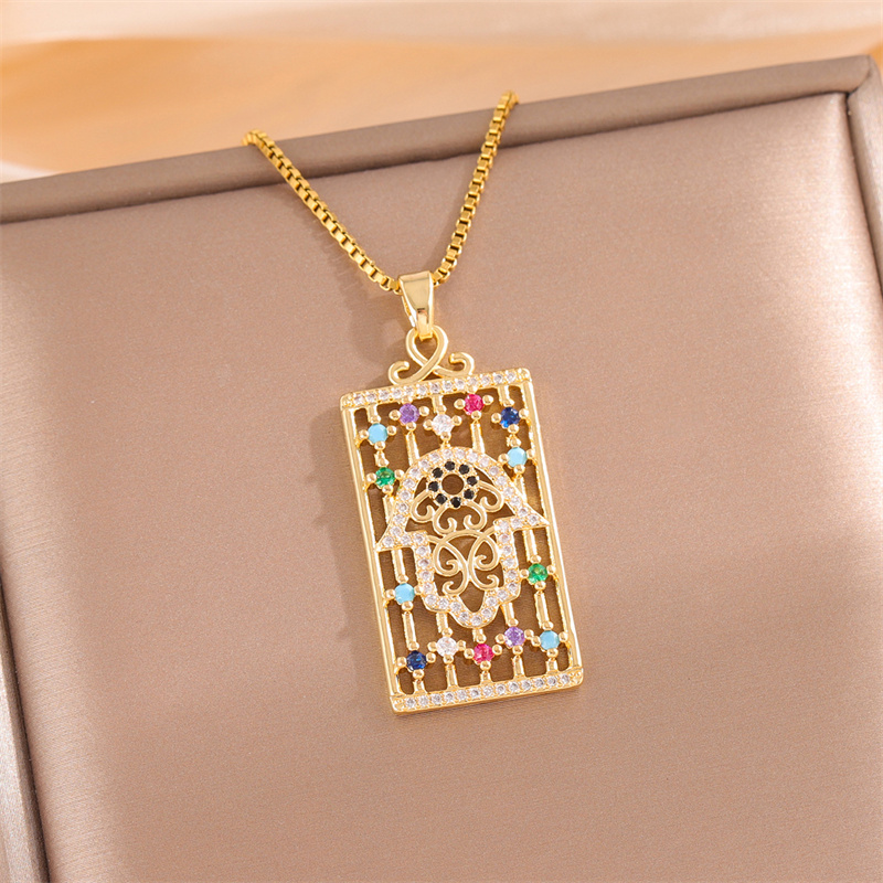 Stainless Steel Titanium Steel 18K Gold Plated Retro Lady Roman Style Enamel Plating Inlay Snake Bee Butterfly Zircon Pendant Necklace display picture 23
