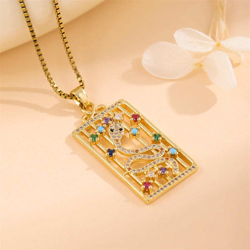 Stainless Steel Titanium Steel 18K Gold Plated Retro Lady Roman Style Enamel Plating Inlay Snake Bee Butterfly Zircon Pendant Necklace display picture 34