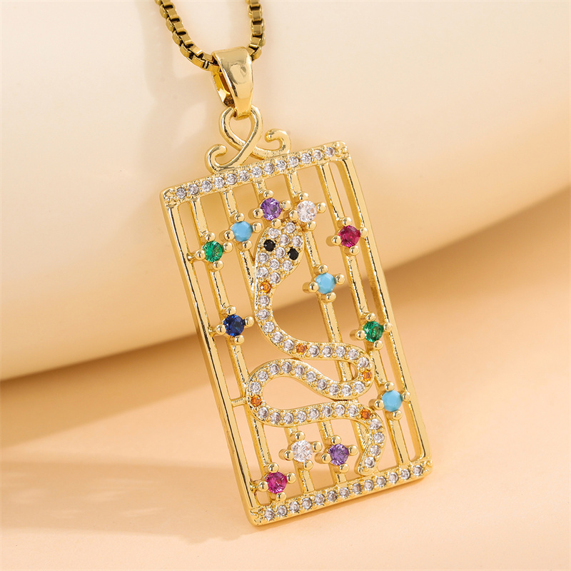 Stainless Steel Titanium Steel 18K Gold Plated Retro Lady Roman Style Enamel Plating Inlay Snake Bee Butterfly Zircon Pendant Necklace display picture 35