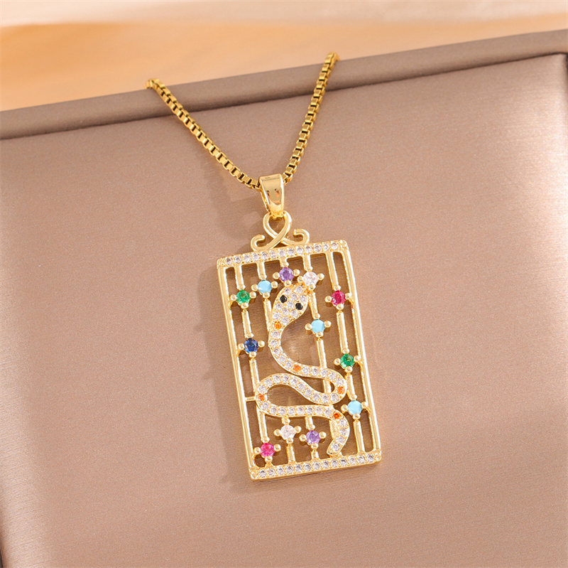 Stainless Steel Titanium Steel 18K Gold Plated Retro Lady Roman Style Enamel Plating Inlay Snake Bee Butterfly Zircon Pendant Necklace display picture 36