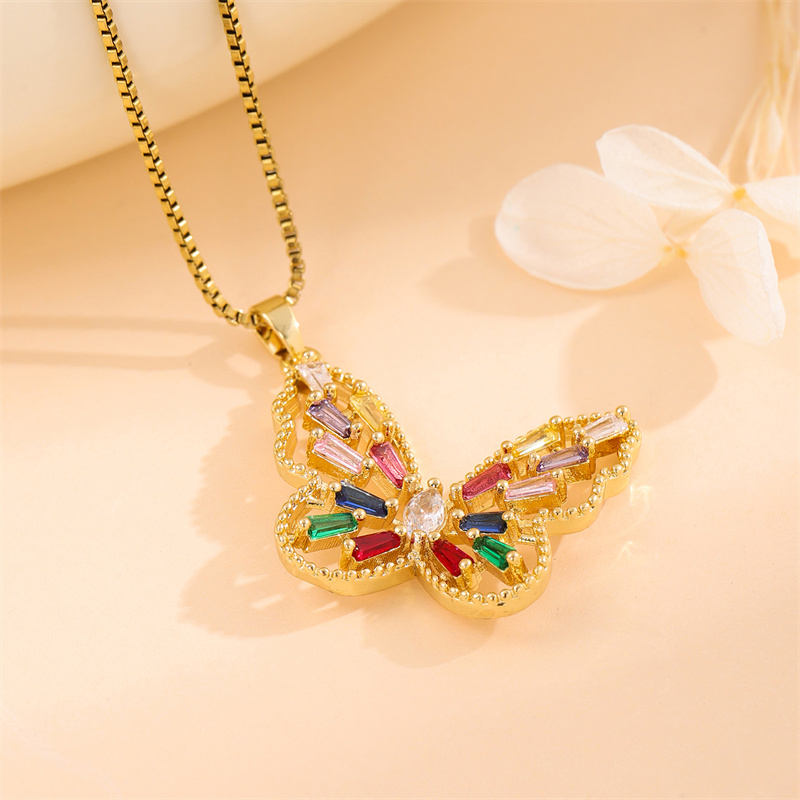 Stainless Steel Titanium Steel 18K Gold Plated Retro Lady Roman Style Enamel Plating Inlay Snake Bee Butterfly Zircon Pendant Necklace display picture 41