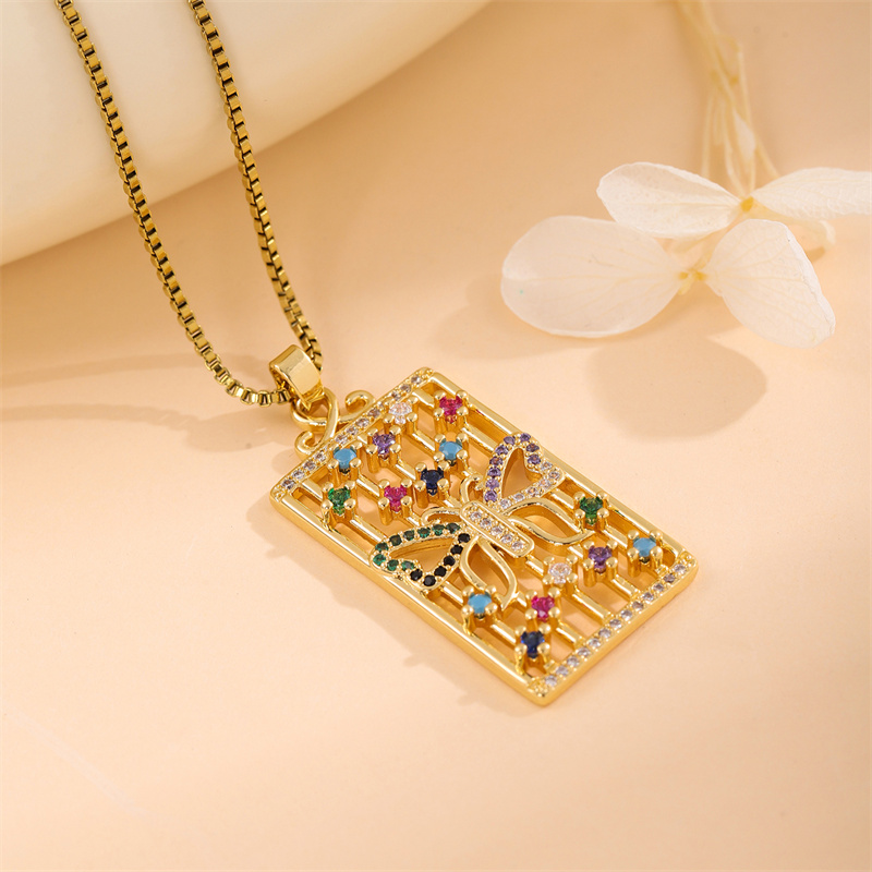 Stainless Steel Titanium Steel 18K Gold Plated Retro Lady Roman Style Enamel Plating Inlay Snake Bee Butterfly Zircon Pendant Necklace display picture 45