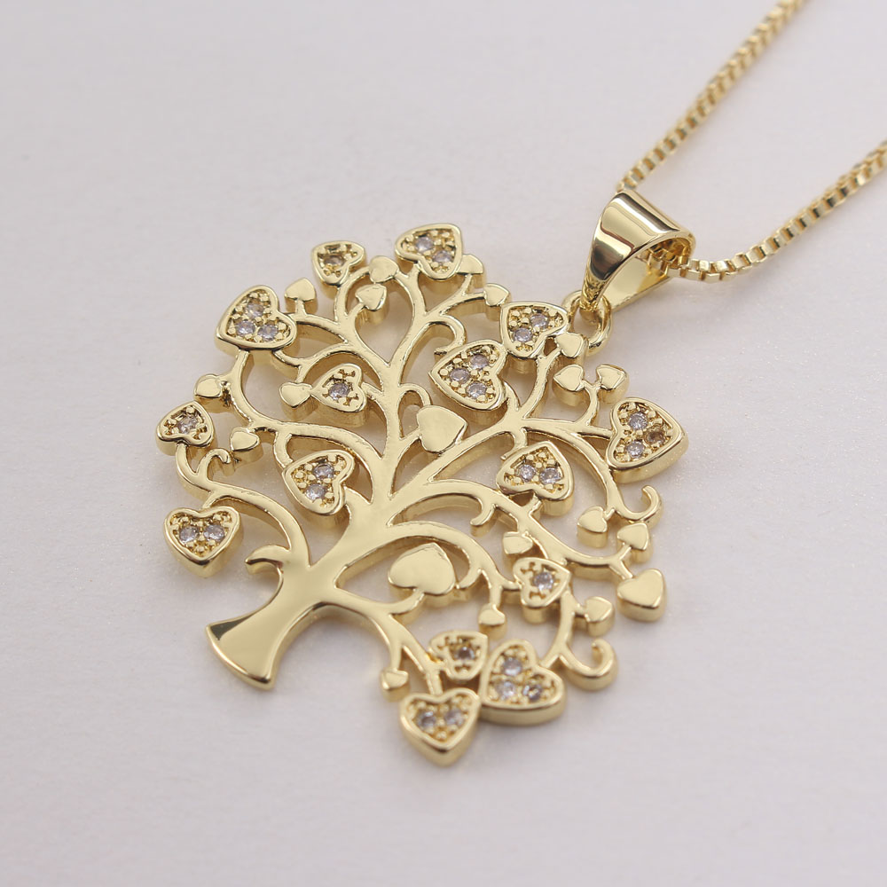 Ig Style Basic Streetwear Tree Copper Gold Plated Zircon Pendant Necklace In Bulk display picture 1