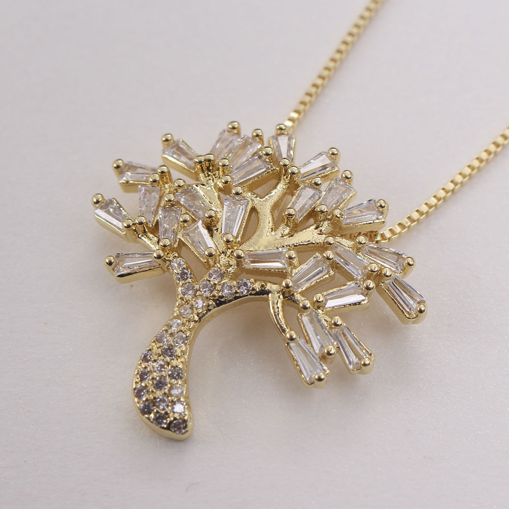 Ig Style Basic Streetwear Tree Copper Gold Plated Zircon Pendant Necklace In Bulk display picture 4