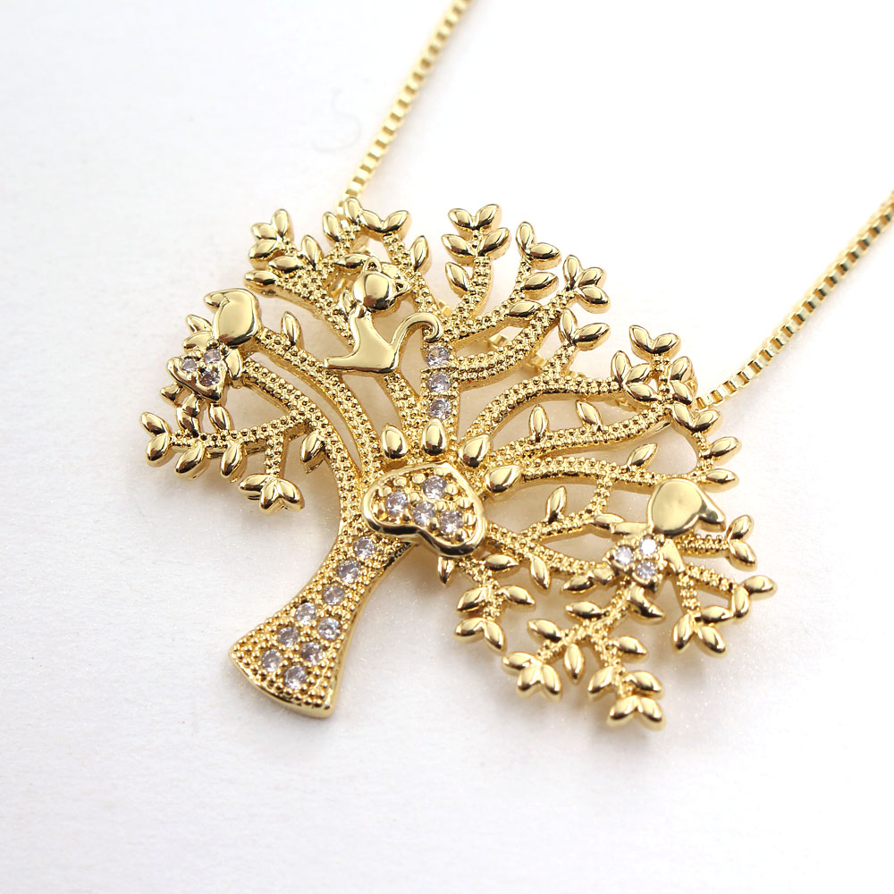 Ig Style Basic Streetwear Tree Copper Gold Plated Zircon Pendant Necklace In Bulk display picture 3