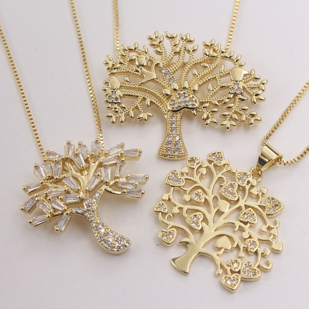 Ig Style Basic Streetwear Tree Copper Gold Plated Zircon Pendant Necklace In Bulk display picture 5