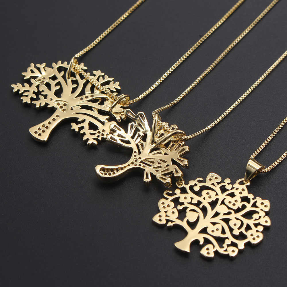 Ig Style Basic Streetwear Tree Copper Gold Plated Zircon Pendant Necklace In Bulk display picture 6