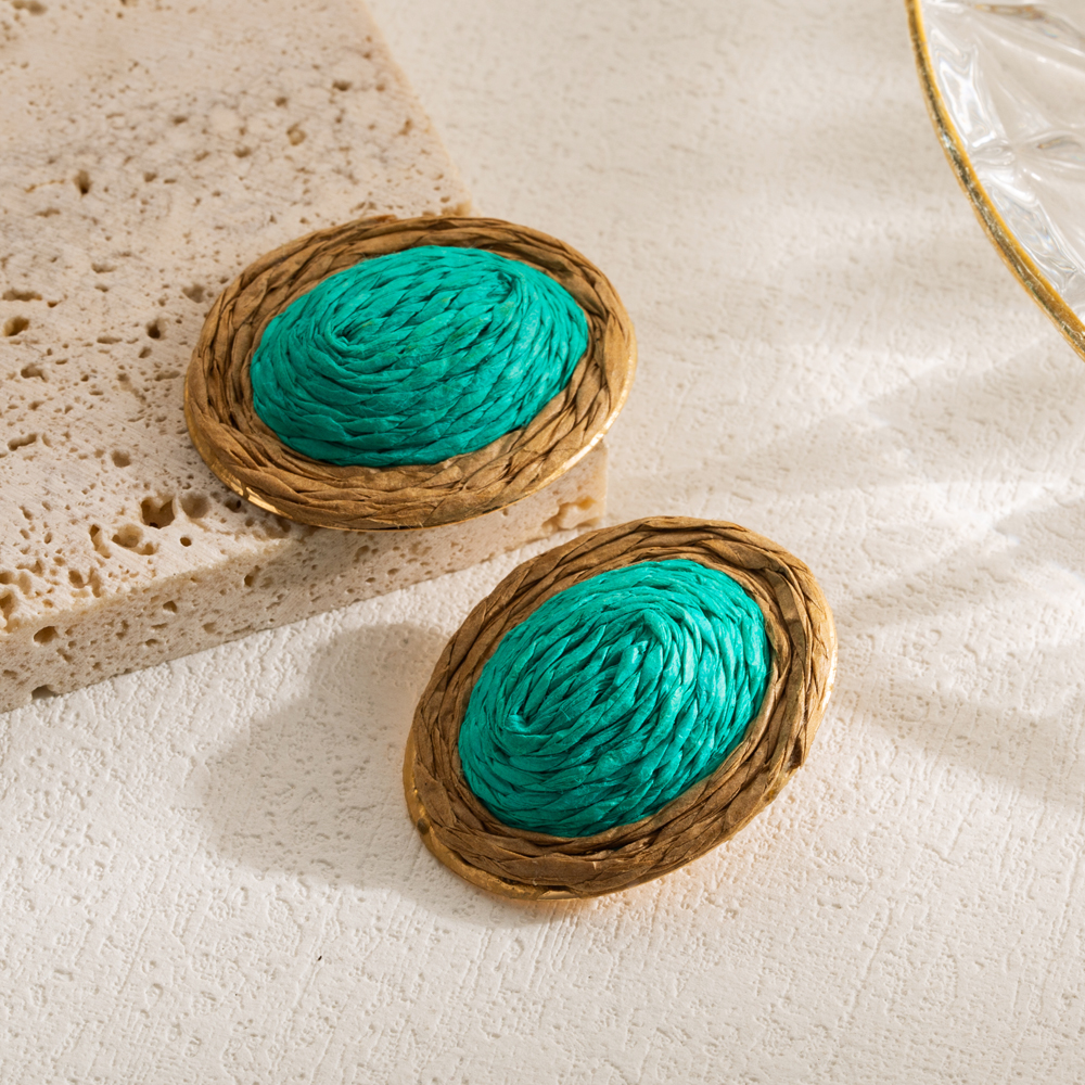 1 Pair Casual Tropical Oval Braid Raffia Ear Studs display picture 4