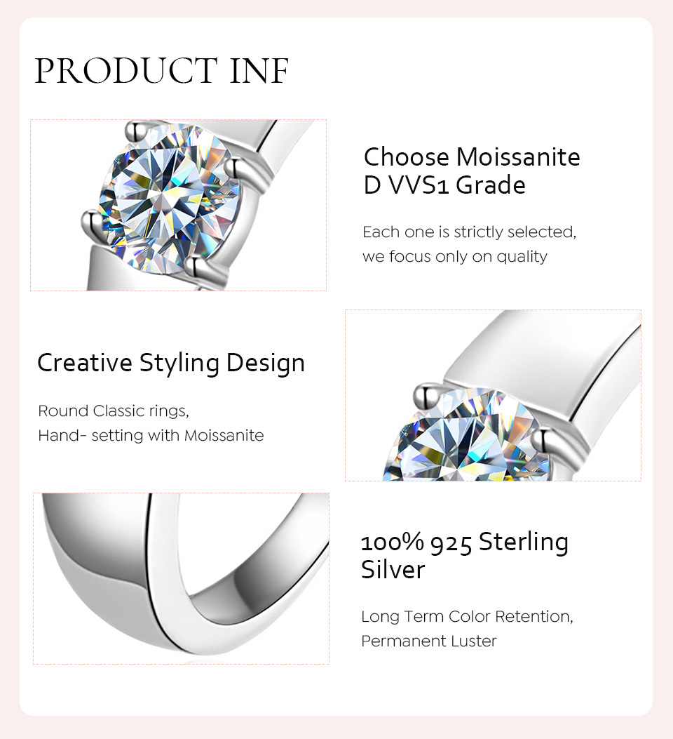 Simple Style Streetwear Geometric Sterling Silver Gra Plating Inlay Moissanite Rings display picture 3