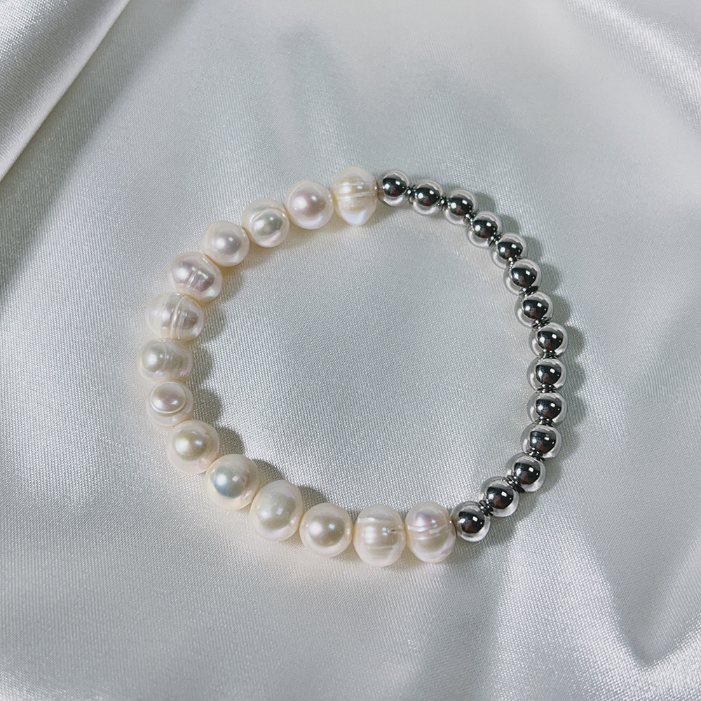 Elegant Color Block 304 Stainless Steel Freshwater Pearl Bracelets In Bulk display picture 4