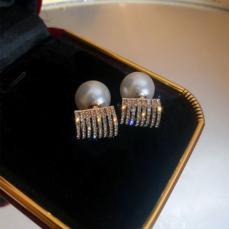 1 Pair Commute Pearl Irregular Plating Inlay Alloy Artificial Rhinestones Ear Studs display picture 5