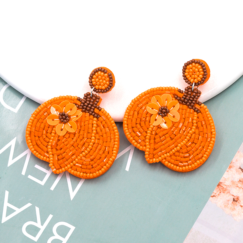 1 Pair Exaggerated Handmade Funny Pumpkin Handmade Synthetic Fibre Seed Bead Drop Earrings display picture 1