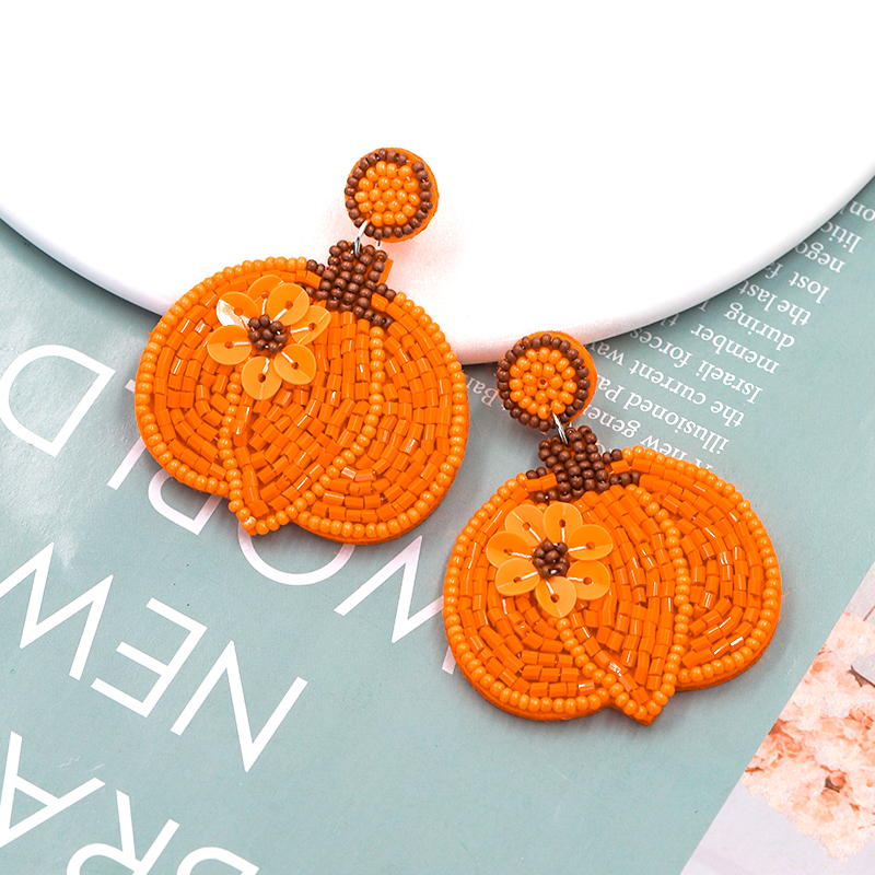 1 Pair Exaggerated Handmade Funny Pumpkin Handmade Synthetic Fibre Seed Bead Drop Earrings display picture 2