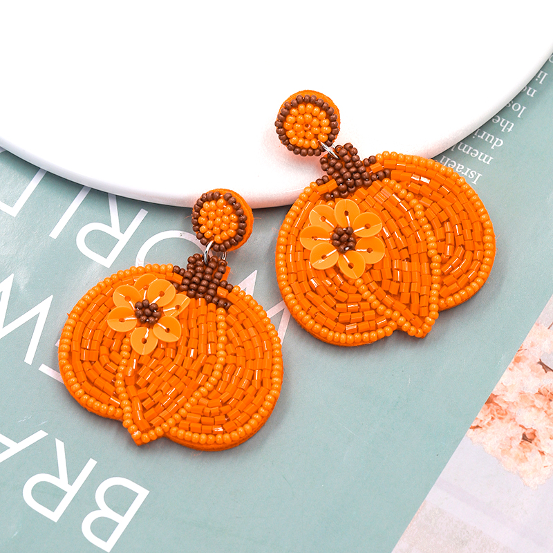 1 Pair Exaggerated Handmade Funny Pumpkin Handmade Synthetic Fibre Seed Bead Drop Earrings display picture 3