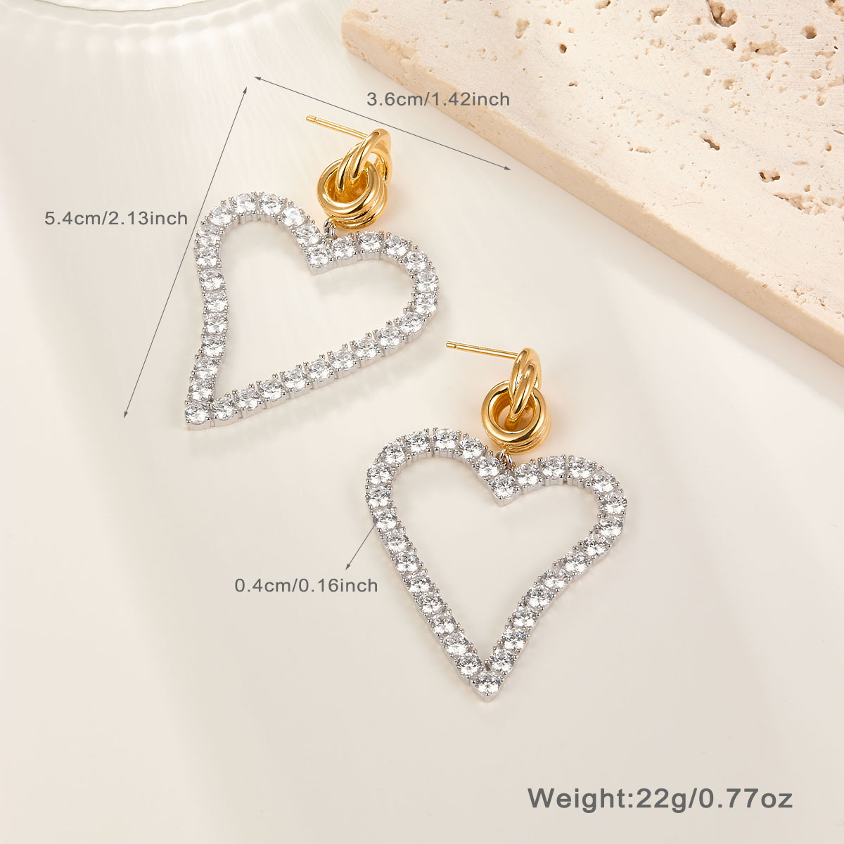 1 Pair Elegant Shiny Circle Heart Shape Inlay Sterling Silver Zircon White Gold Plated Drop Earrings display picture 1