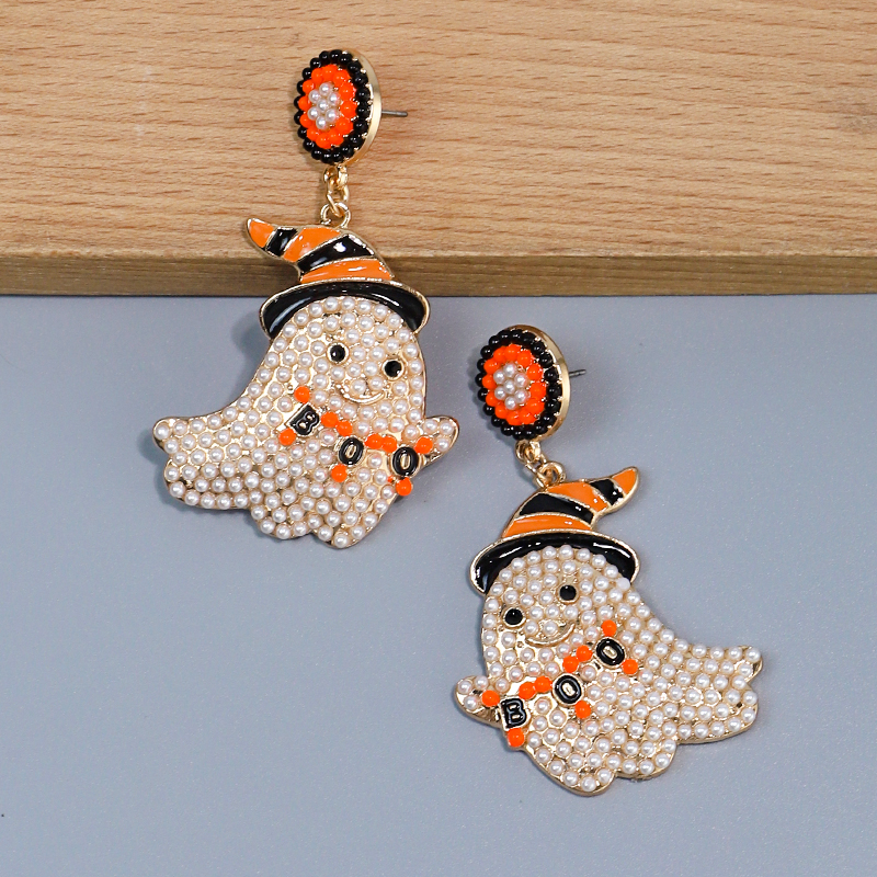 1 Pair Cute Funny Sweet Ghost Alloy Seed Bead Drop Earrings display picture 1