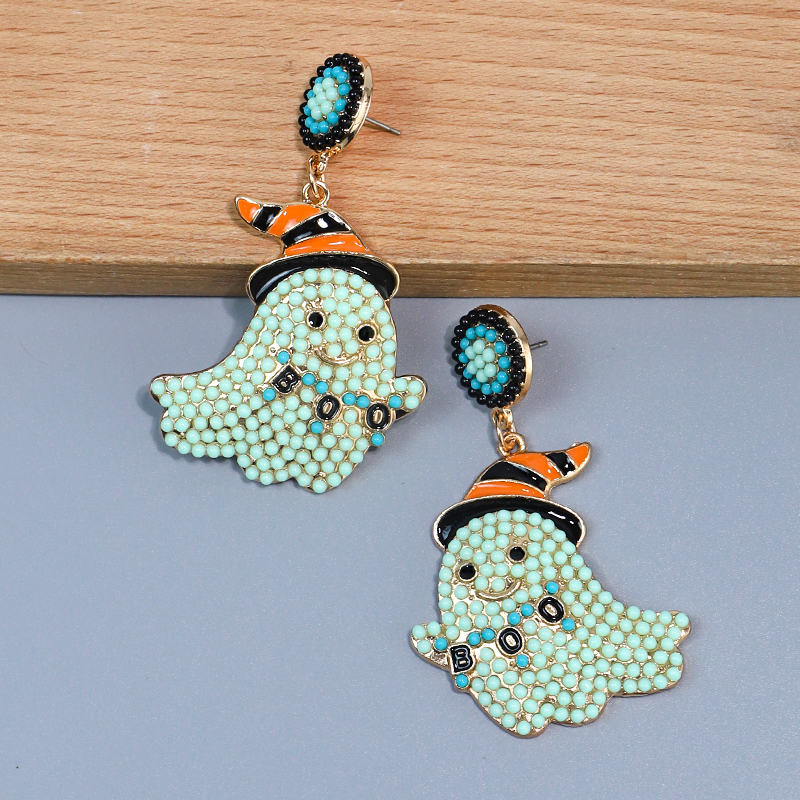 1 Pair Cute Funny Sweet Ghost Alloy Seed Bead Drop Earrings display picture 3