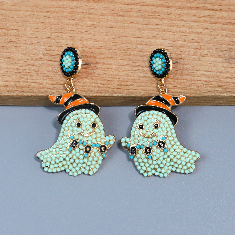 1 Pair Cute Funny Sweet Ghost Alloy Seed Bead Drop Earrings display picture 2