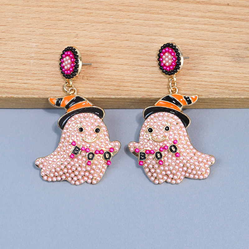 1 Pair Cute Funny Sweet Ghost Alloy Seed Bead Drop Earrings display picture 5