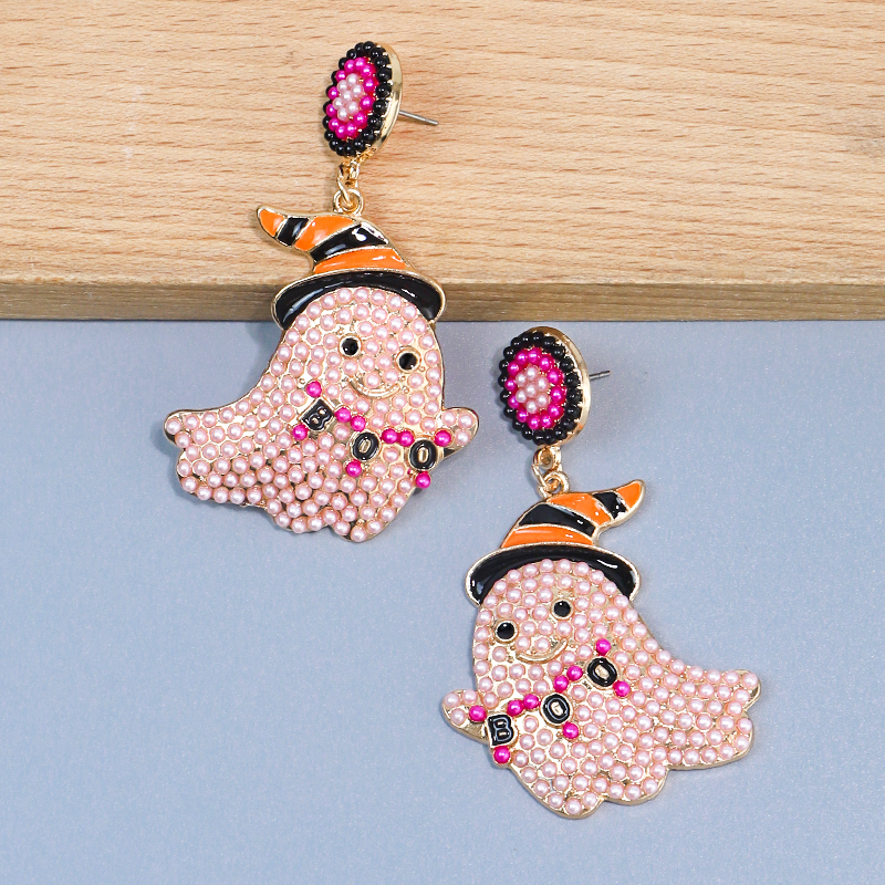 1 Pair Cute Funny Sweet Ghost Alloy Seed Bead Drop Earrings display picture 7