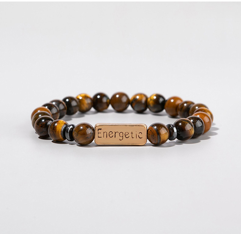 Ethnic Style Letter Tiger Eye Beaded Men's Bracelets display picture 3