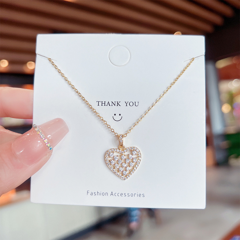 Simple Style Heart Shape Titanium Steel Plating Inlay Artificial Diamond Pendant Necklace display picture 1