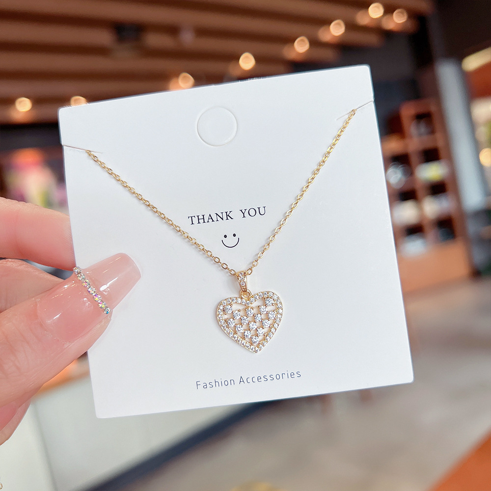 Simple Style Heart Shape Titanium Steel Plating Inlay Artificial Diamond Pendant Necklace display picture 2