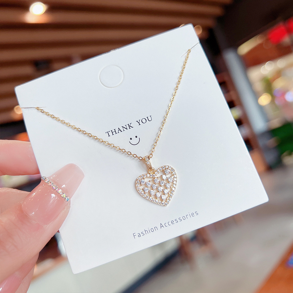Simple Style Heart Shape Titanium Steel Plating Inlay Artificial Diamond Pendant Necklace display picture 4