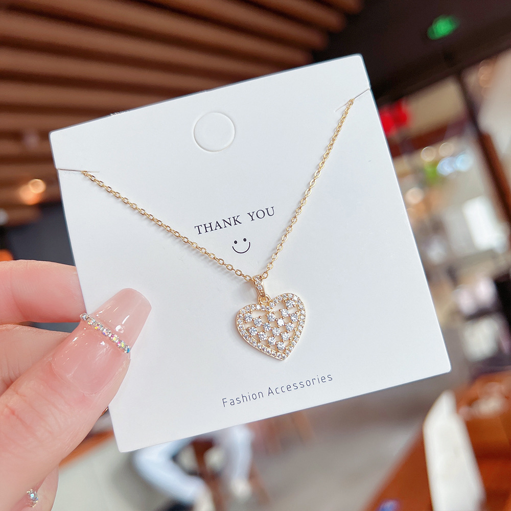 Simple Style Heart Shape Titanium Steel Plating Inlay Artificial Diamond Pendant Necklace display picture 6