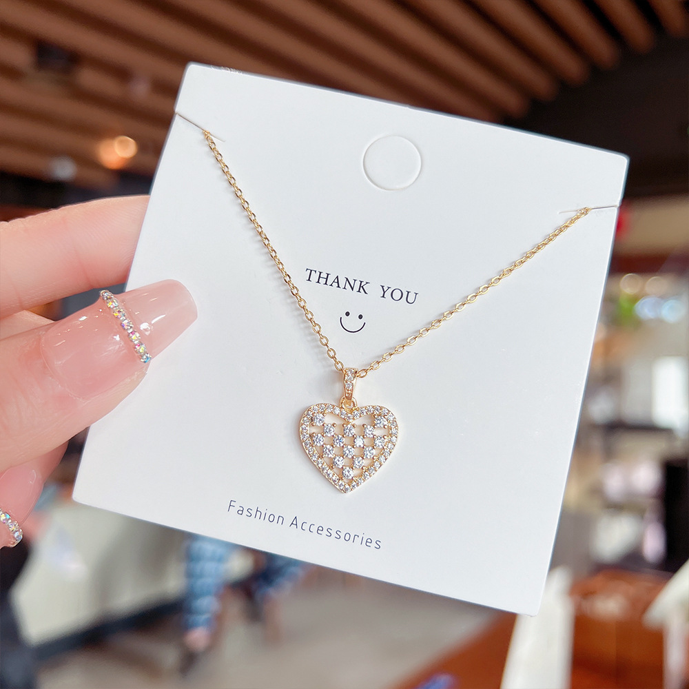 Simple Style Heart Shape Titanium Steel Plating Inlay Artificial Diamond Pendant Necklace display picture 7