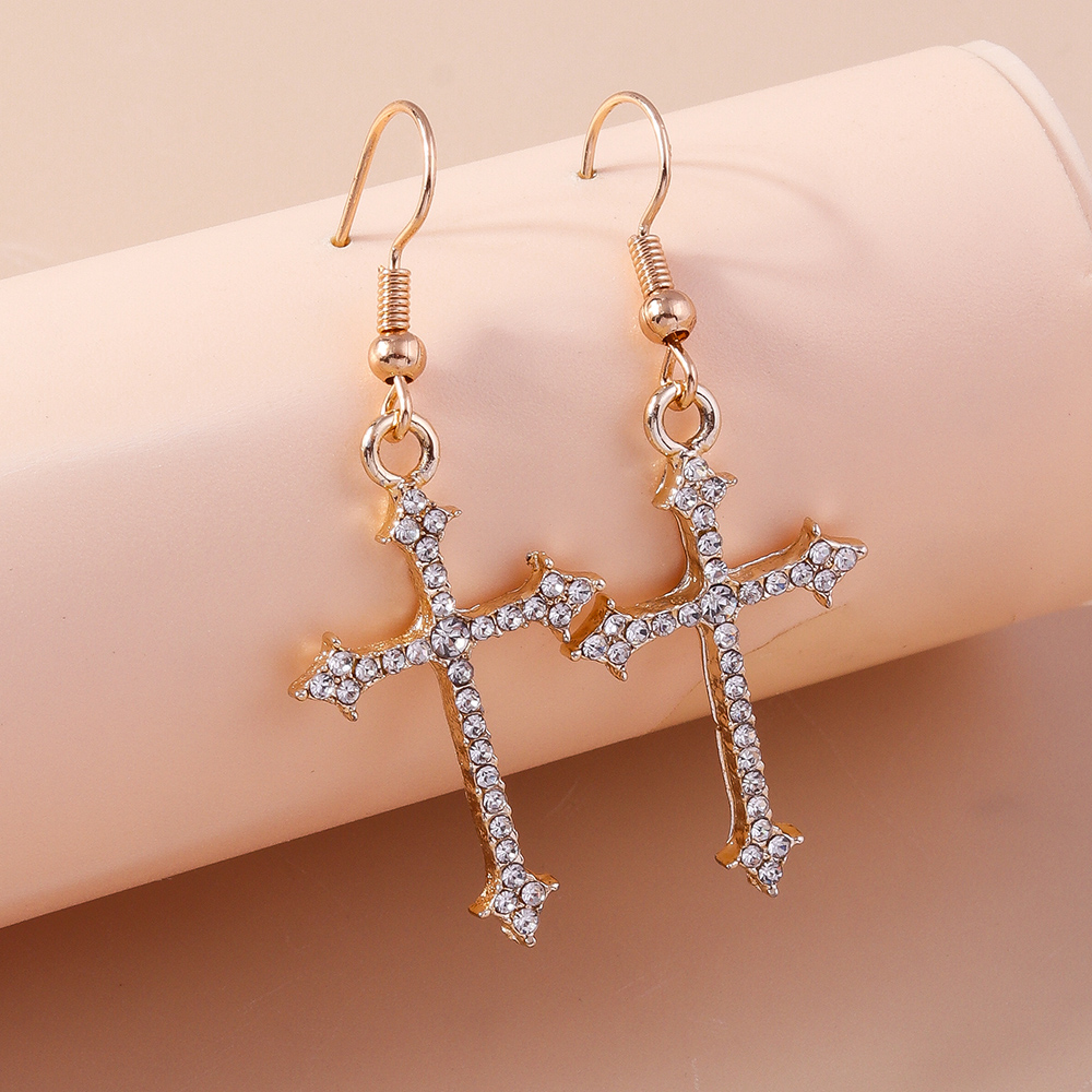 1 Pair Elegant Cross Inlay Zinc Alloy Artificial Gemstones Drop Earrings display picture 3