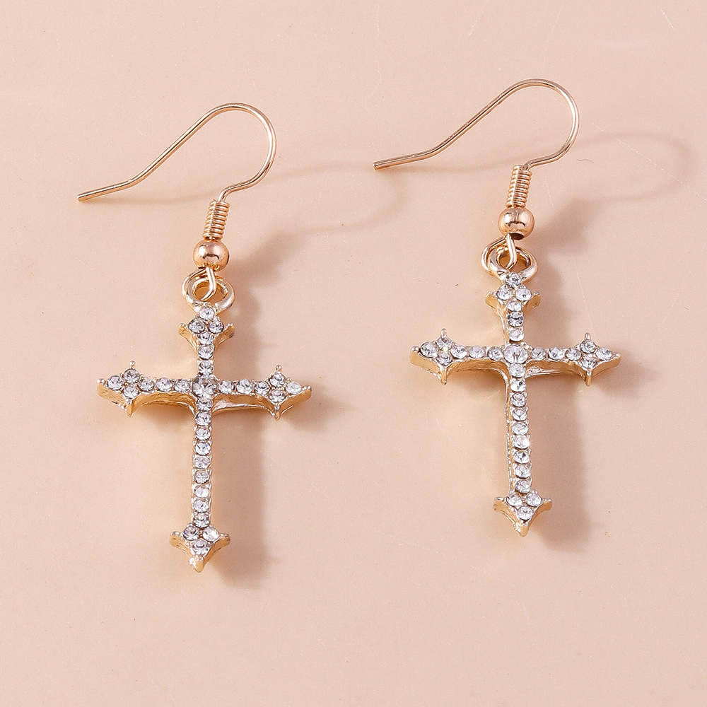 1 Pair Elegant Cross Inlay Zinc Alloy Artificial Gemstones Drop Earrings display picture 4