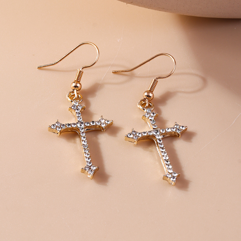 1 Pair Elegant Cross Inlay Zinc Alloy Artificial Gemstones Drop Earrings display picture 6