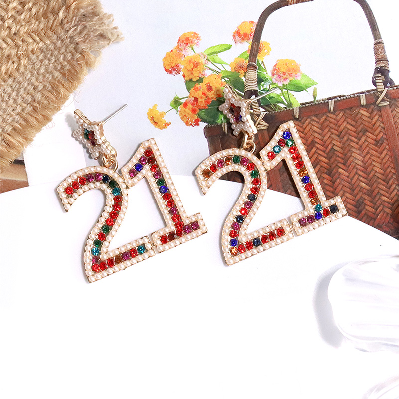 1 Pair Casual Simple Style Number Inlay Alloy Beads Drop Earrings display picture 8