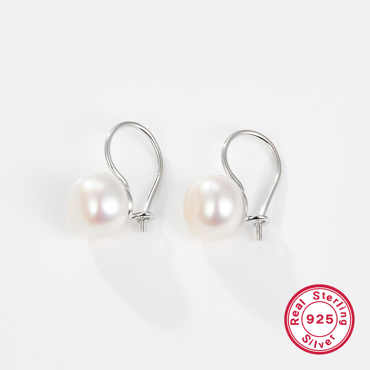 1 Paire Style Simple Rond Placage Incruster Argent Sterling Perles Artificielles Or Blanc Plaqué Boucles D'oreilles display picture 1