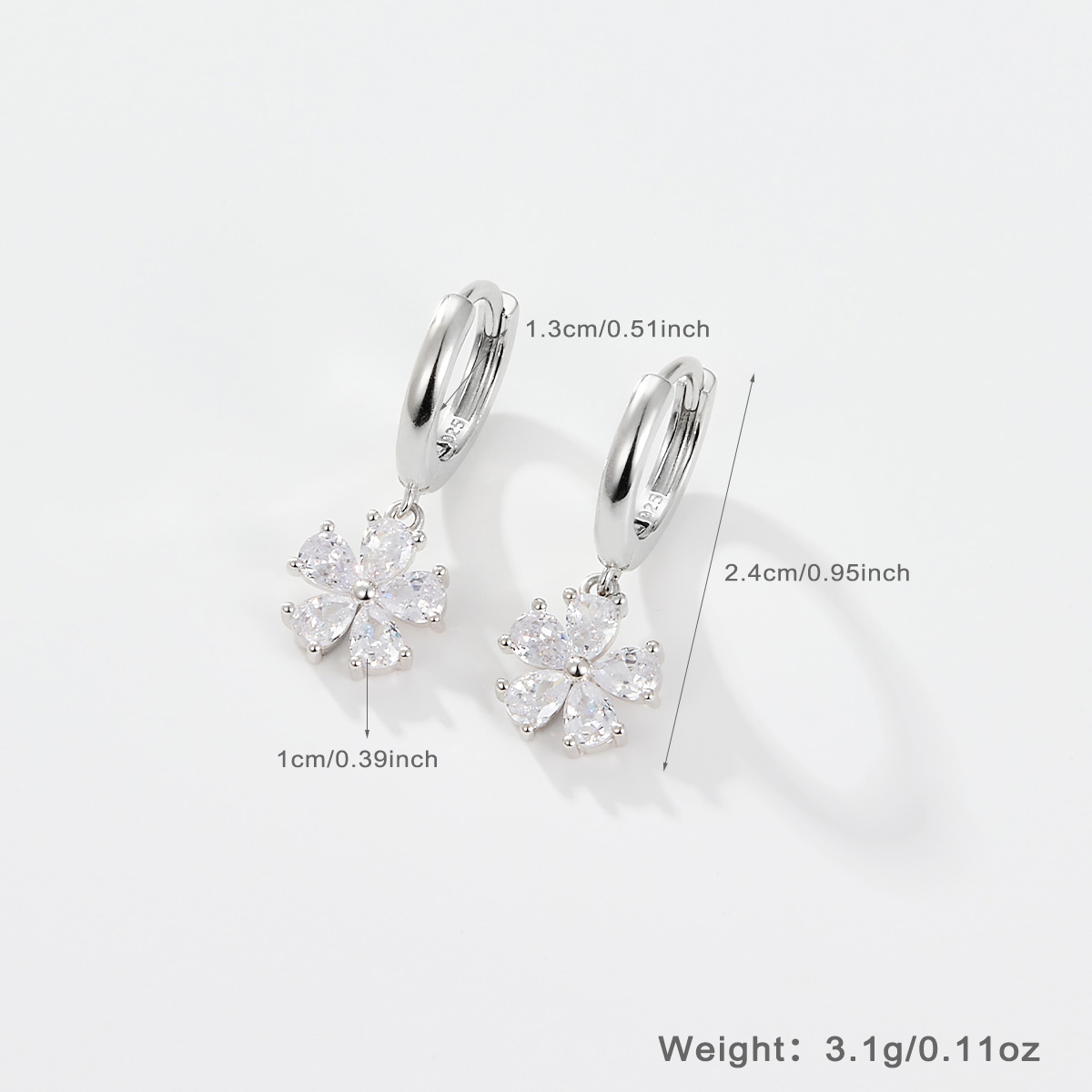 1 Pair Simple Style Flower Plating Inlay Sterling Silver Zircon White Gold Plated Drop Earrings display picture 6