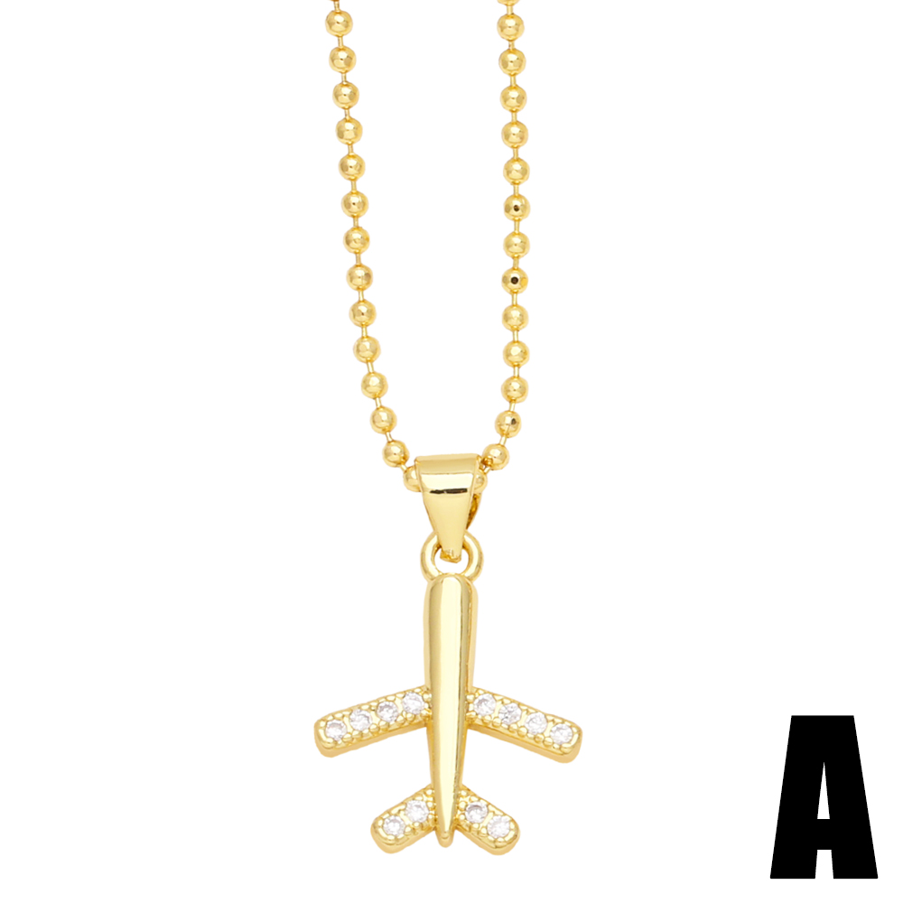 Ig Style Cool Style Airplane Copper 18k Gold Plated Zircon Pendant Necklace In Bulk display picture 3